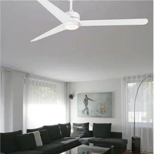 destratificateur blanc dans un salon noir et blanc 