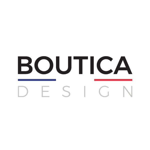 Logo de la boutique française en ligne Boutica Design, présentée sur cette page. Le logo reprend le nom de la marque avec un habillage bleu blanc rouge